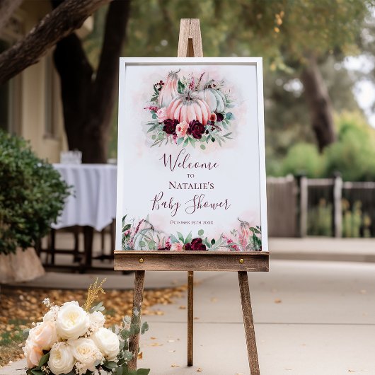 Pink Pumpkin Baby Shower Welcome Sign Poster