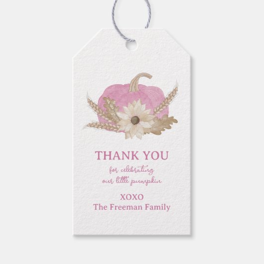 Pink Pumpkin Baby Showmarke Geschenkanhänger (Vorderseite)