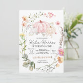 Pink Pumpkin Birthday Einladung (Stehend Vorderseite)