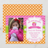Pink Pumpkin Birthday Einladung, Foto Pumpkin Einladung (Vorne/Hinten)