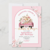 Pink Pumpkin Blätter & Stacks of Hay Birthday Einladung (Vorderseite)