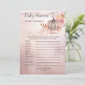 Pink Pumpkin Boho Pampas Baby Dusche Word Scramble Einladung (Stehend Vorderseite)