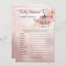 Pink Pumpkin Boho Pampas Baby Dusche Word Scramble Einladung