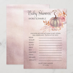 Pink Pumpkin Boho Pampas Baby Dusche Word Scramble Einladung