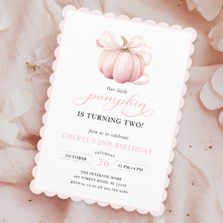 Pink Pumpkin Bow Girl 2. Geburtstag Einladung
