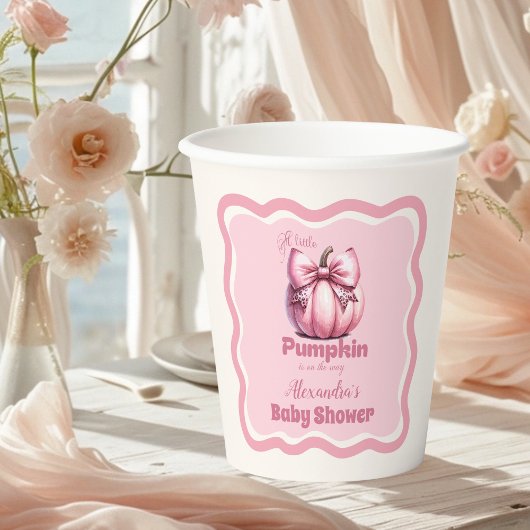 Pink Pumpkin Bow Girl Baby Dusche Pappbecher