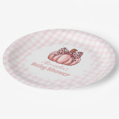 Pink Pumpkin Bow Girl Baby Dusche Pappteller (Schrägansicht)