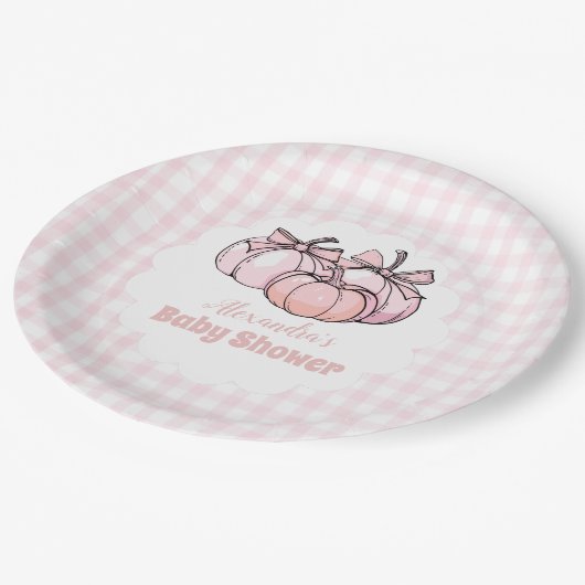 Pink Pumpkin Bow Girl Baby Dusche Pappteller (Schrägansicht)