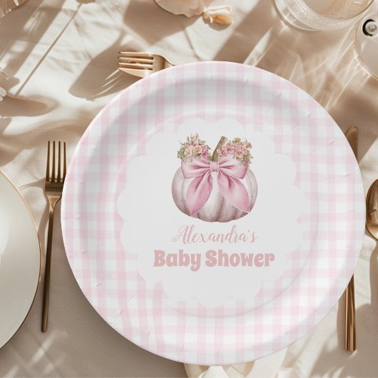Pink Pumpkin Bow Girl Baby Dusche Pappteller
