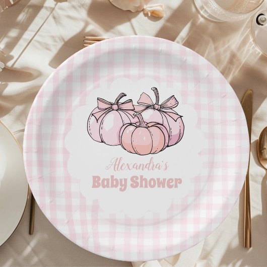 Pink Pumpkin Bow Girl Baby Dusche Pappteller