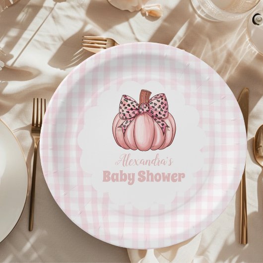 Pink Pumpkin Bow Girl Baby Dusche Pappteller