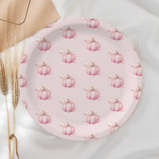 Pink Pumpkin Bow Girl Baby Dusche Pappteller