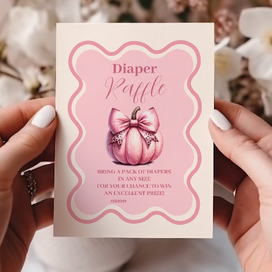 Pink Pumpkin Bow Girl Babydusche Raffle Diapper Begleitkarte