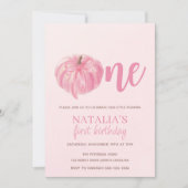 Pink Pumpkin Bow Girl Erster Geburtstag Einladung (Vorderseite)