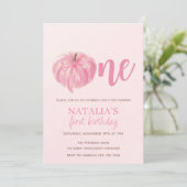 Pink Pumpkin Bow Girl Erster Geburtstag Einladung (Stehend Vorderseite)