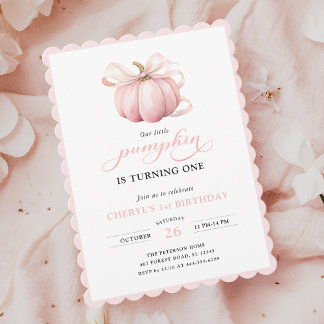 Pink Pumpkin Bow Girl Erster Geburtstag Einladung