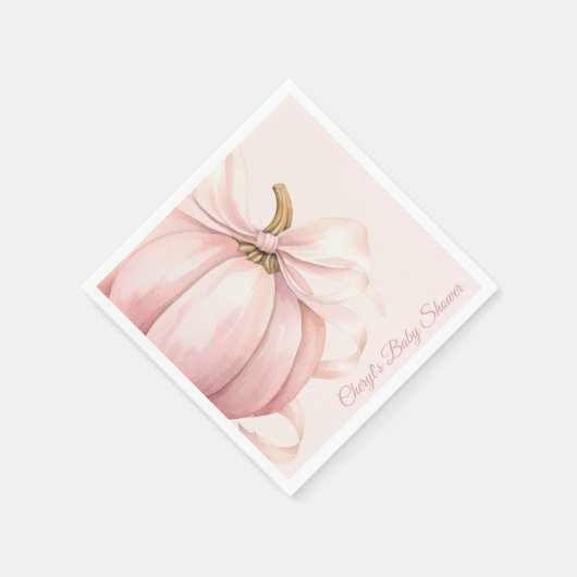 Pink Pumpkin Bow Watercolor Babydusche Serviette (Ecke)