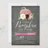 Pink Pumpkin Chalkboard Babydusche Einladung (Vorderseite)