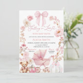 Pink Pumpkin Coquette Baby Carriage Baby Shower Einladung (Stehend Vorderseite)