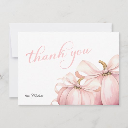 Pink Pumpkin Coquette Bow Baby Dusche Dankeskarte (Vorderseite)