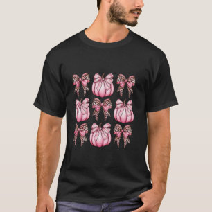 Pink Pumpkin Coquette Bow Leopard Animal Print Aug T-Shirt