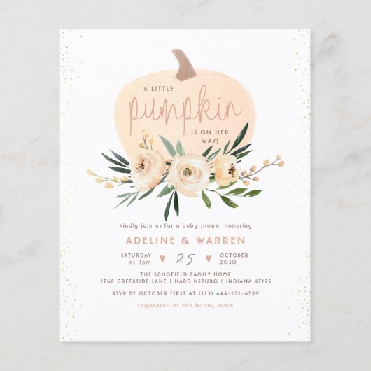 Pink Pumpkin Couples Baby Dusche Pink Gold Budget (Vorderseite)