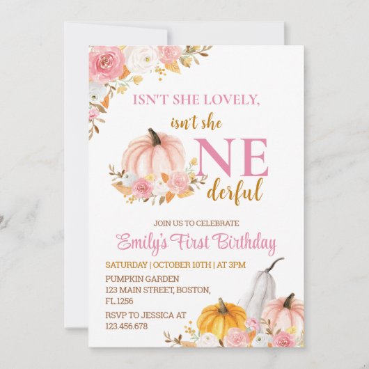 Pink Pumpkin Einladung zum Geburtstag (Vorderseite)