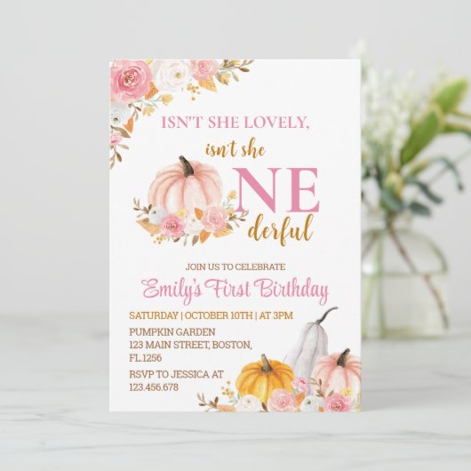 Pink Pumpkin Einladung zum Geburtstag (Stehend Vorderseite)