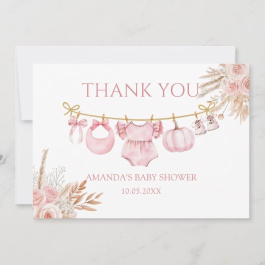 Pink Pumpkin Fall Baby Dusche Danke Karte (Vorderseite)
