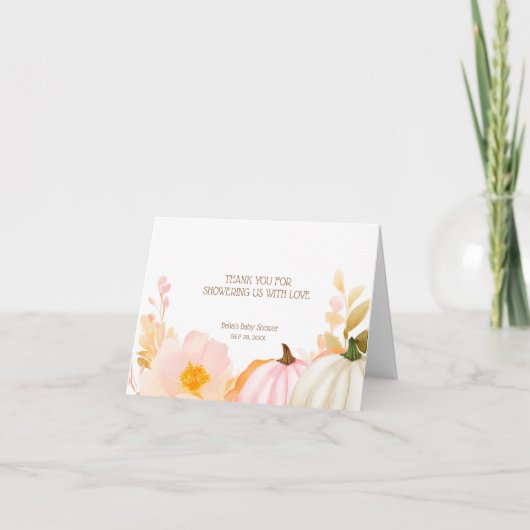 Pink Pumpkin Fall Baby Dusche Dankeskarte (Vorderseite)
