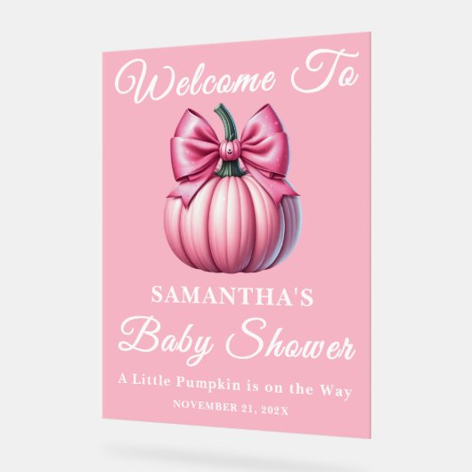 Pink Pumpkin Fall Baby Dusche Willkommen Acrylschild (Winkel)
