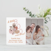 Pink Pumpkin Fall Baby Girl Birth Ankündigung (Stehend Vorderseite)