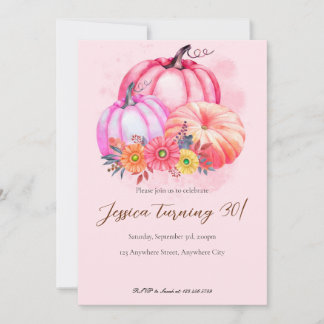 Pink Pumpkin Fall Birthday Einladung
