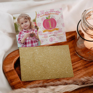 Pink Pumpkin Fall Erster 1. Geburtstag Einladung