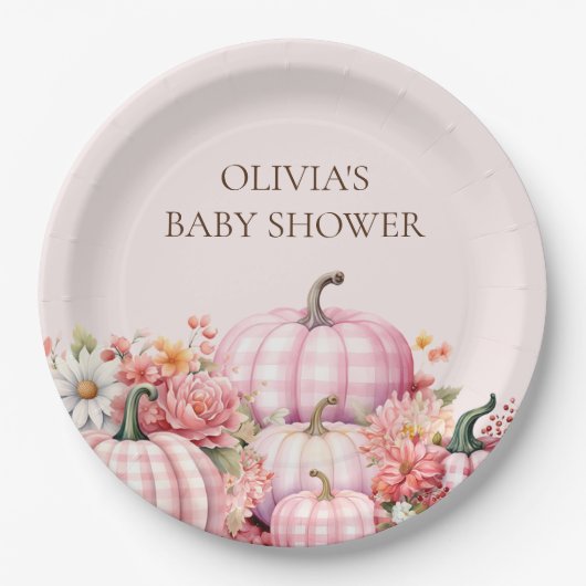 Pink Pumpkin Fall Floral Baby Duschpapier Teller (Vorderseite)