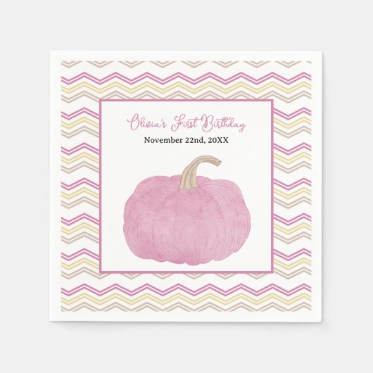Pink Pumpkin Fall Geburtstagsparty Napkins Serviette (Vorderseite)