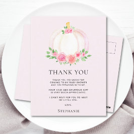 Pink Pumpkin Fall Girl's Baby Shower Danke Postkarte