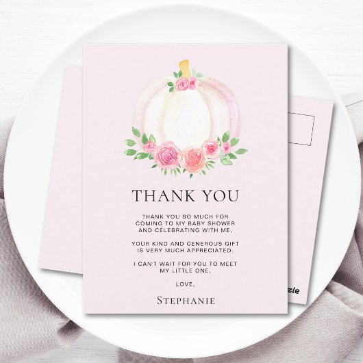 Pink Pumpkin Fall Girl's Baby Shower Danke Postkarte