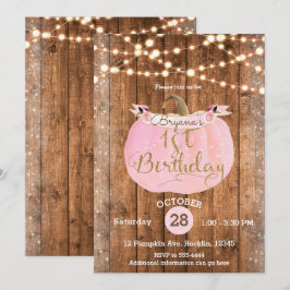 Pink Pumpkin Fall Rustikale Holzleuchten 1. Geburt Einladung