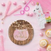 Pink Pumpkin Fall Rustikale Holzleuchten 1. Geburt Pappteller (Party)