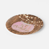 Pink Pumpkin Fall Rustikale Holzleuchten 1. Geburt Pappteller (Schrägansicht)