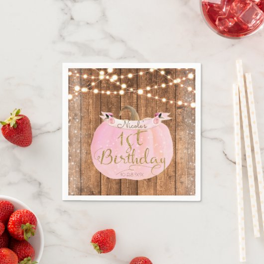 Pink Pumpkin Fall Rustikale Holzleuchten 1. Geburt Serviette (Beispiel)