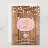 Pink Pumpkin Fall Rustikale Holzleuchten 7. Geburt Einladung (Vorderseite)