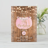 Pink Pumpkin Fall Rustikale Holzleuchten 7. Geburt Einladung (Stehend Vorderseite)