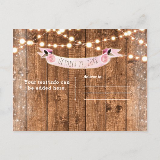 Pink Pumpkin Fall Rustikale Holzleuchten Save the  Ankündigungspostkarte (Rückseite)