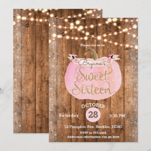 Pink Pumpkin Fall Rustikale Holzleuchten Süß 16 Einladung