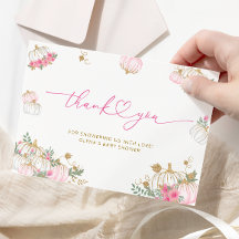 Pink Pumpkin Floral Baby Dusche Danke Karte