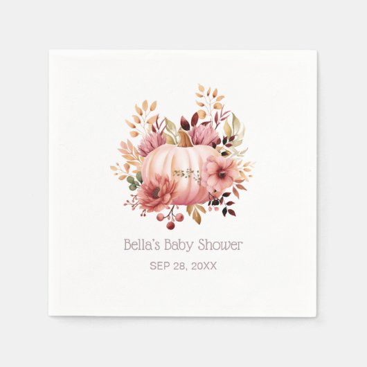 Pink Pumpkin Floral Baby Dusche Serviette (Vorderseite)