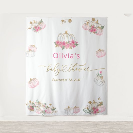 Pink Pumpkin Floral Baby Dusche Wandteppich (Vorderseite)