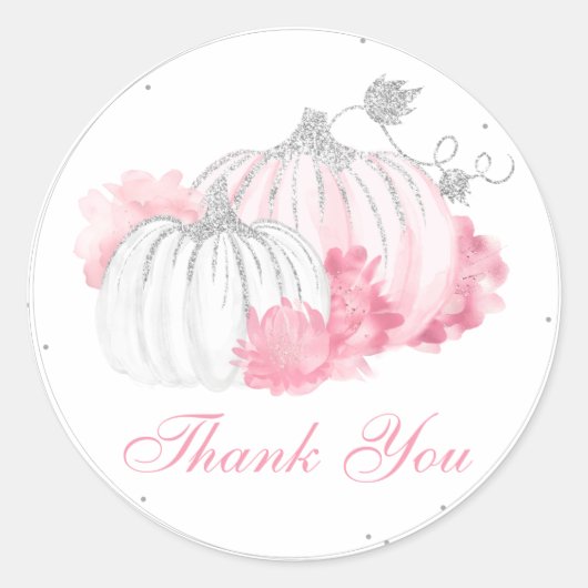 Pink Pumpkin Floral Baby Girl Dusche Danke Runder Aufkleber (Vorderseite)